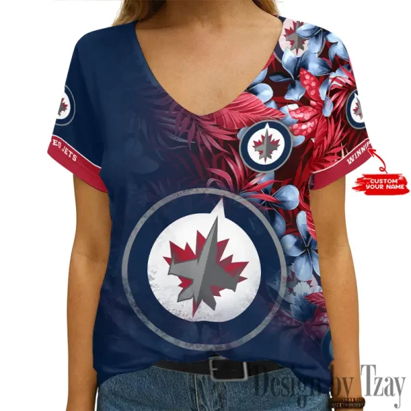 Winnipeg Jets NHL Girl Clothes Summer V-neck Short-sleeved Tees New 2025 AGCWTS1031