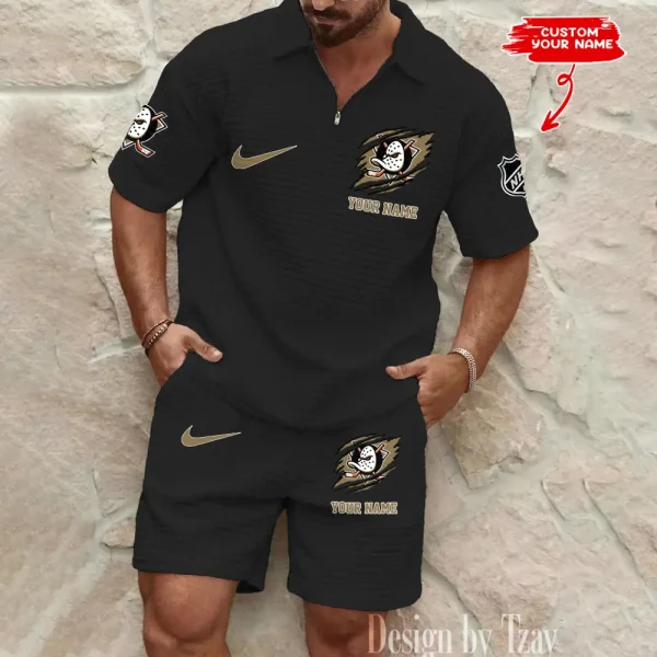 Anaheim Ducks Men’s Waffle Pattern Half Zipper Shirt And Short BSPTWHZSS034 - Image 5