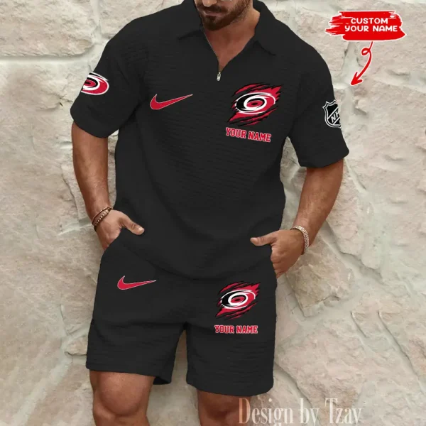 Carolina Hurricanes Men’s Waffle Pattern Half Zipper Shirt And Short BSPTWHZSS038