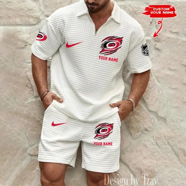 Carolina Hurricanes Men’s Waffle Pattern Half Zipper Shirt And Short BSPTWHZSS038 - Image 2