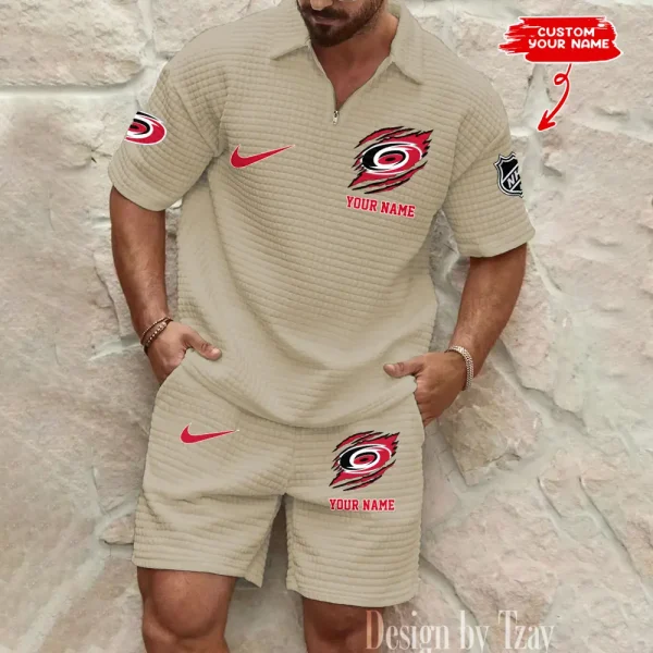 Carolina Hurricanes Men’s Waffle Pattern Half Zipper Shirt And Short BSPTWHZSS038 - Image 3