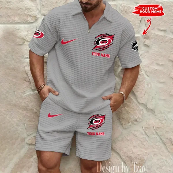Carolina Hurricanes Men’s Waffle Pattern Half Zipper Shirt And Short BSPTWHZSS038 - Image 4