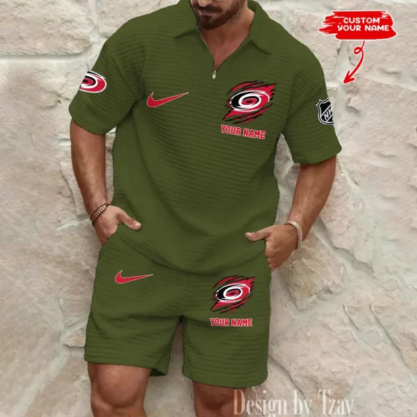 Carolina Hurricanes Men’s Waffle Pattern Half Zipper Shirt And Short BSPTWHZSS038 - Image 5