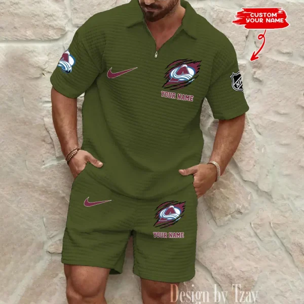 Colorado Avalanche Men’s Waffle Pattern Half Zipper Shirt And Short BSPTWHZSS040 - Image 2