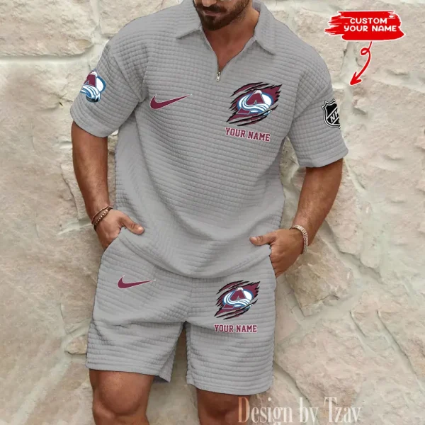 Colorado Avalanche Men’s Waffle Pattern Half Zipper Shirt And Short BSPTWHZSS040 - Image 3