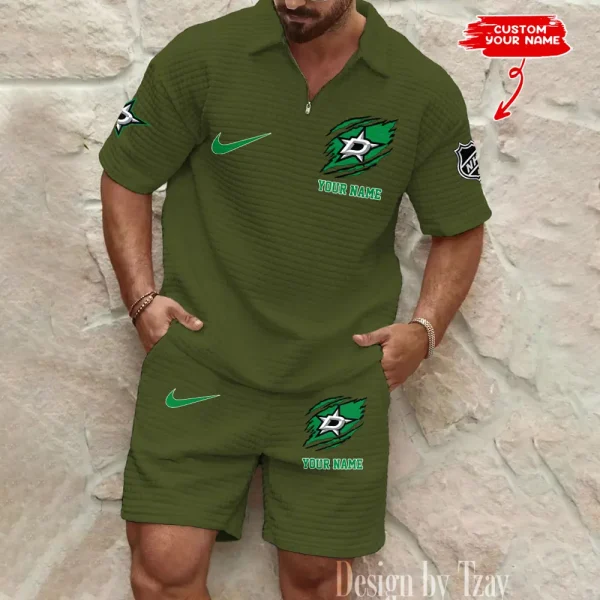 Dallas Stars Men’s Waffle Pattern Half Zipper Shirt And Short BSPTWHZSS042