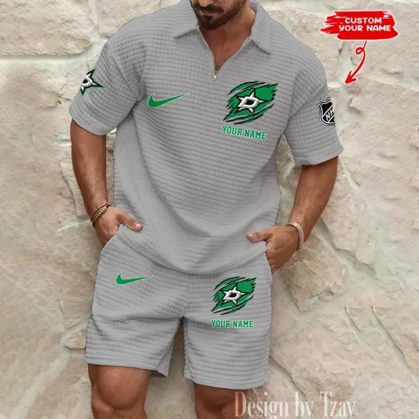 Dallas Stars Men’s Waffle Pattern Half Zipper Shirt And Short BSPTWHZSS042 - Image 2