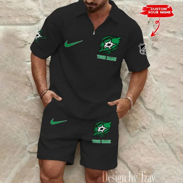 Dallas Stars Men’s Waffle Pattern Half Zipper Shirt And Short BSPTWHZSS042 - Image 5