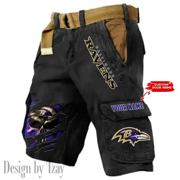 Baltimore Ravens Pocket Print Cargo Shorts (Belt Not Included) trending 2025 S9MCS337 - Image 2