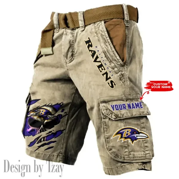 Baltimore Ravens Pocket Print Cargo Shorts (Belt Not Included) trending 2025 S9MCS337