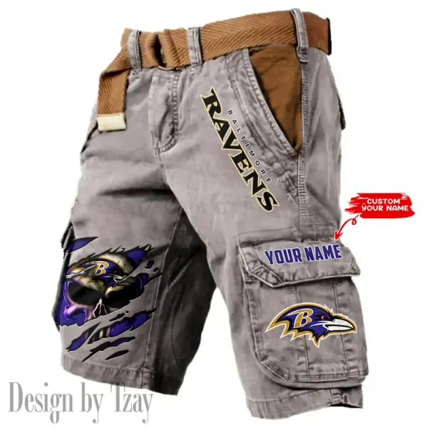 Baltimore Ravens Pocket Print Cargo Shorts (Belt Not Included) trending 2025 S9MCS337 - Image 3