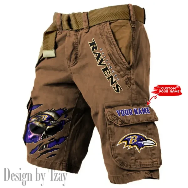 Baltimore Ravens Pocket Print Cargo Shorts (Belt Not Included) trending 2025 S9MCS337 - Image 4
