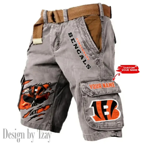 Cincinnati Bengals Pocket Print Cargo Shorts (Belt Not Included) trending 2025 S9MCS341