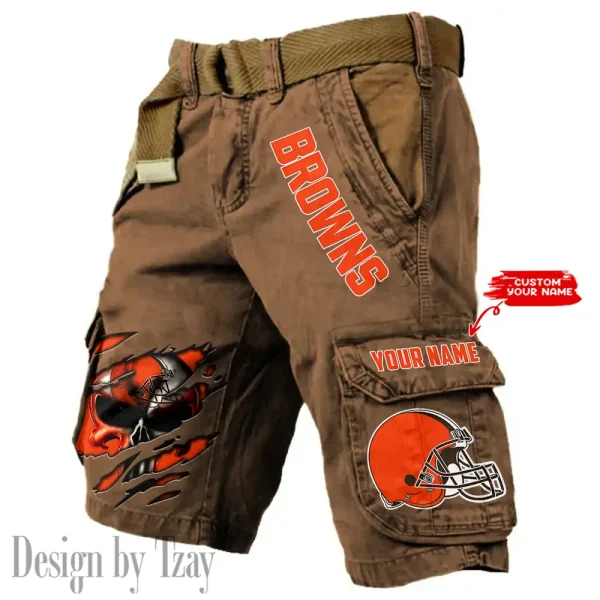 Cleveland Browns Pocket Print Cargo Shorts (Belt Not Included) trending 2025 S9MCS342