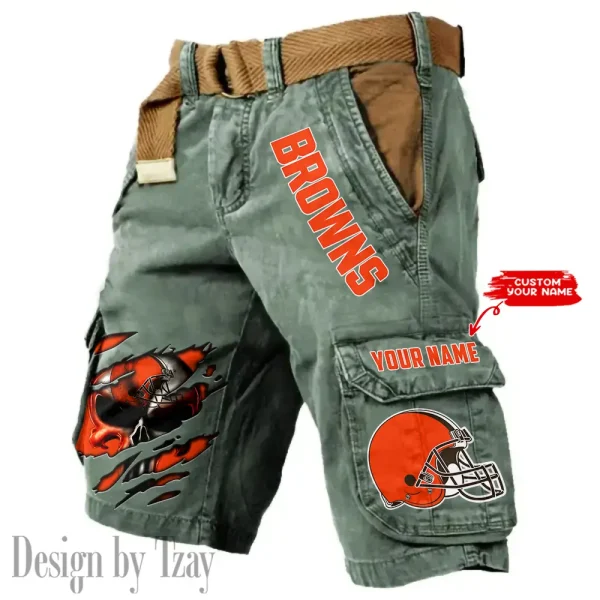 Cleveland Browns Pocket Print Cargo Shorts (Belt Not Included) trending 2025 S9MCS342 - Image 2