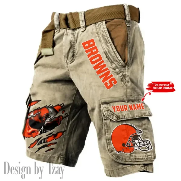 Cleveland Browns Pocket Print Cargo Shorts (Belt Not Included) trending 2025 S9MCS342 - Image 3