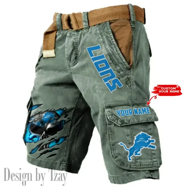 Detroit Lions Pocket Print Cargo Shorts (Belt Not Included) trending 2025 S9MCS345