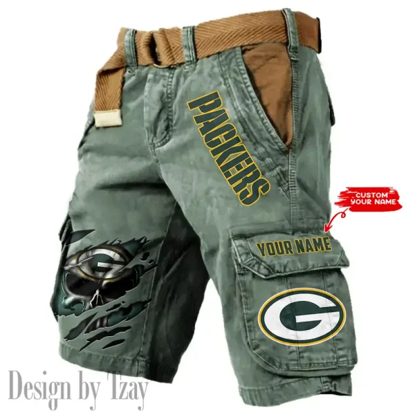 Green Bay Packers Pocket Print Cargo Shorts (Belt Not Included) trending 2025 S9MCS346