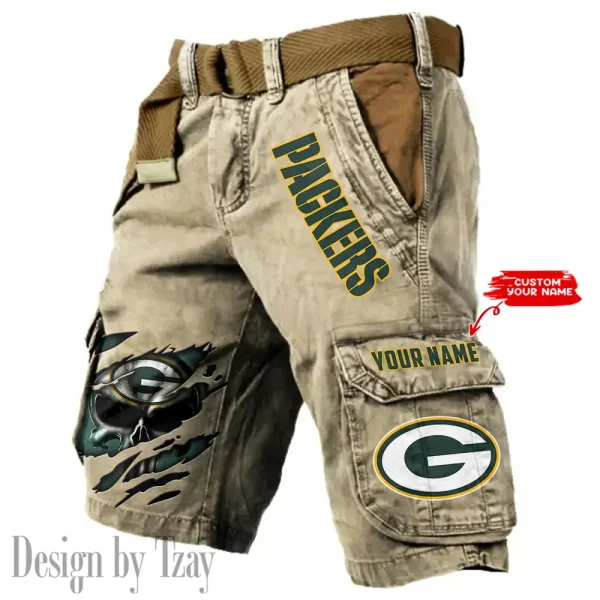 Green Bay Packers Pocket Print Cargo Shorts (Belt Not Included) trending 2025 S9MCS346 - Image 3