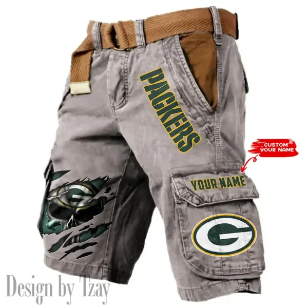 Green Bay Packers Pocket Print Cargo Shorts (Belt Not Included) trending 2025 S9MCS346 - Image 5