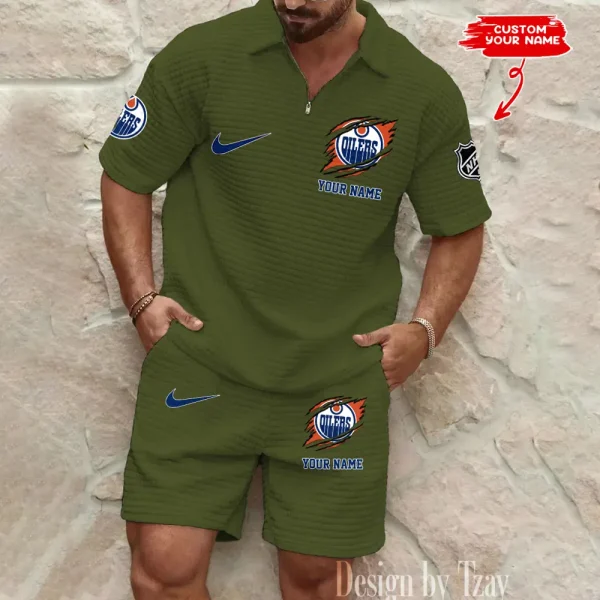 Edmonton Oilers Men’s Waffle Pattern Half Zipper Shirt And Short BSPTWHZSS044
