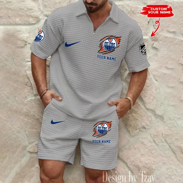 Edmonton Oilers Men’s Waffle Pattern Half Zipper Shirt And Short BSPTWHZSS044 - Image 2
