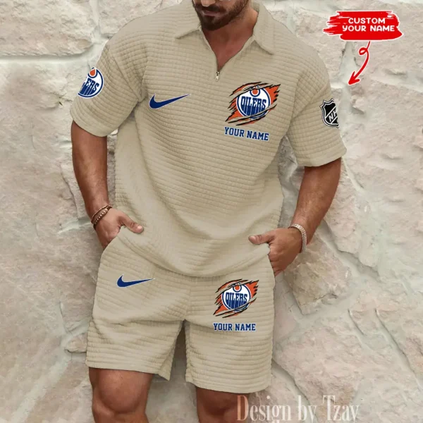 Edmonton Oilers Men’s Waffle Pattern Half Zipper Shirt And Short BSPTWHZSS044 - Image 3