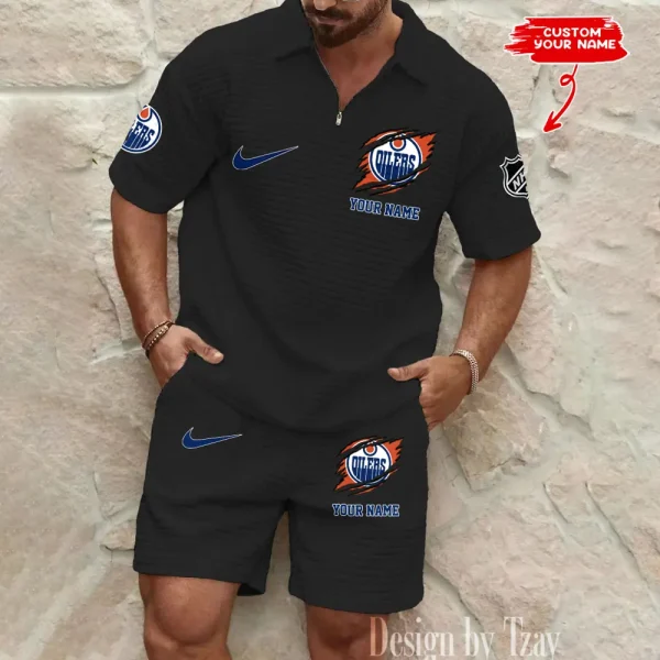 Edmonton Oilers Men’s Waffle Pattern Half Zipper Shirt And Short BSPTWHZSS044 - Image 5