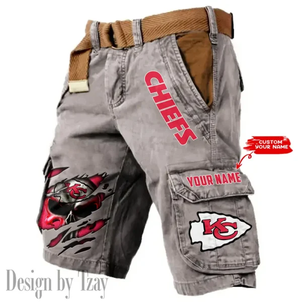 Kansas City Chiefs Pocket Print Cargo Shorts (Belt Not Included) trending 2025 S9MCS350