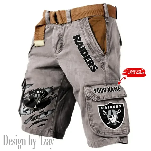 Las Vegas Raiders Pocket Print Cargo Shorts (Belt Not Included) trending 2025 S9MCS351
