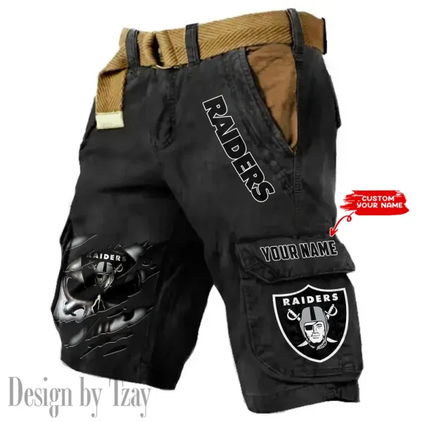 Las Vegas Raiders Pocket Print Cargo Shorts (Belt Not Included) trending 2025 S9MCS351 - Image 3