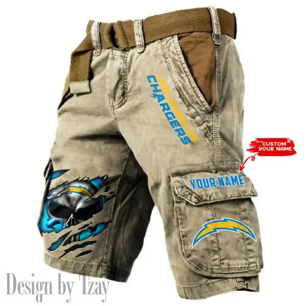 Los Angeles Chargers Pocket Print Cargo Shorts (Belt Not Included) trending 2025 S9MCS352
