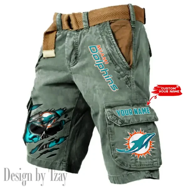 Miami Dolphins Pocket Print Cargo Shorts (Belt Not Included) trending 2025 S9MCS354