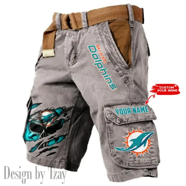 Miami Dolphins Pocket Print Cargo Shorts (Belt Not Included) trending 2025 S9MCS354 - Image 4
