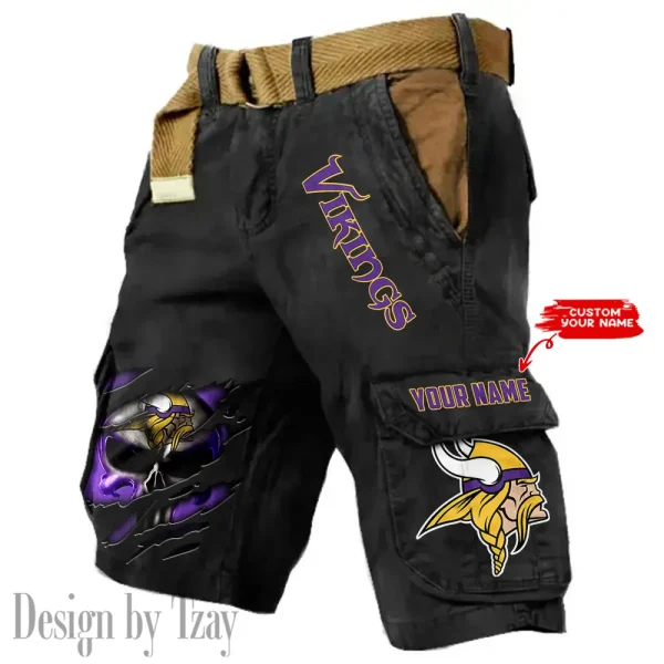 Minnesota Vikings Pocket Print Cargo Shorts (Belt Not Included) trending 2025 S9MCS355