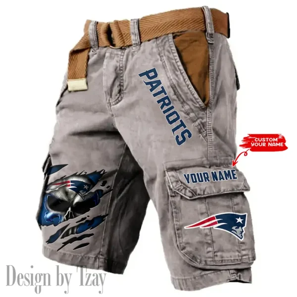 New England Patriots Pocket Print Cargo Shorts (Belt Not Included) trending 2025 S9MCS356 - Image 3