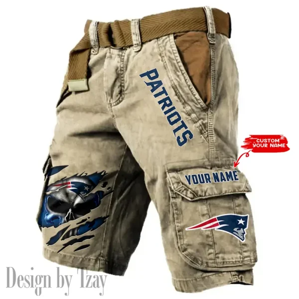 New England Patriots Pocket Print Cargo Shorts (Belt Not Included) trending 2025 S9MCS356