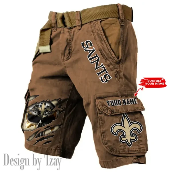 New Orleans Saints Pocket Print Cargo Shorts (Belt Not Included) trending 2025 S9MCS357
