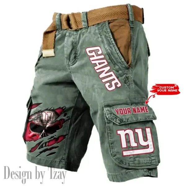 New York Giants Pocket Print Cargo Shorts (Belt Not Included) trending 2025 S9MCS358 - Image 2