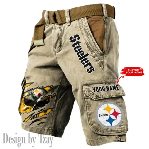 Pittsburgh Steelers Pocket Print Cargo Shorts (Belt Not Included) trending 2025 S9MCS361