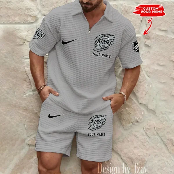 Los Angeles Kings Men’s Waffle Pattern Half Zipper Shirt And Short BSPTWHZSS046 - Image 2