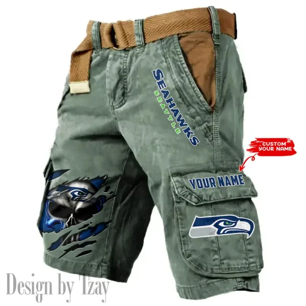 Seattle Seahawks Pocket Print Cargo Shorts (Belt Not Included) trending 2025 S9MCS363