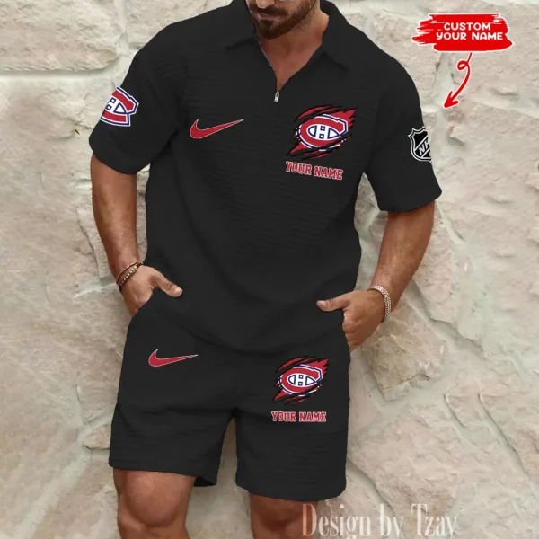 Montréal Canadiens Men’s Waffle Pattern Half Zipper Shirt And Short BSPTWHZSS048 - Image 4