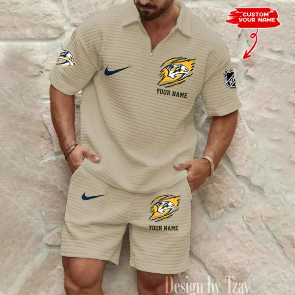 Nashville Predators Men’s Waffle Pattern Half Zipper Shirt And Short BSPTWHZSS049
