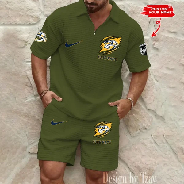 Nashville Predators Men’s Waffle Pattern Half Zipper Shirt And Short BSPTWHZSS049 - Image 2