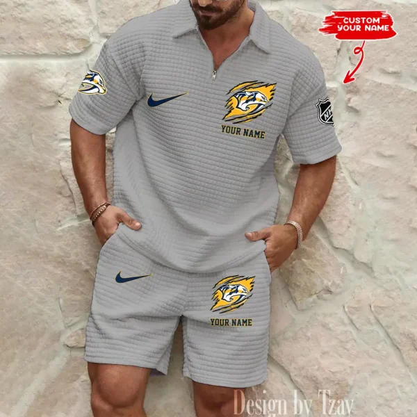 Nashville Predators Men’s Waffle Pattern Half Zipper Shirt And Short BSPTWHZSS049 - Image 3