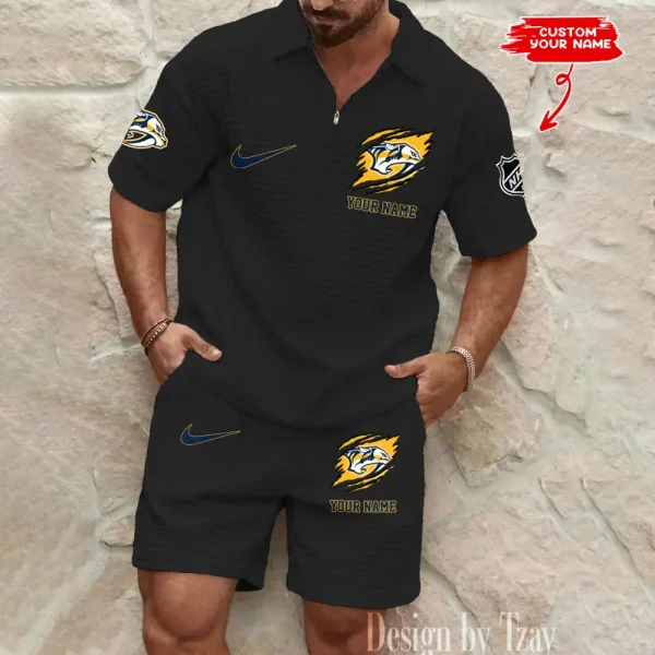 Nashville Predators Men’s Waffle Pattern Half Zipper Shirt And Short BSPTWHZSS049 - Image 5
