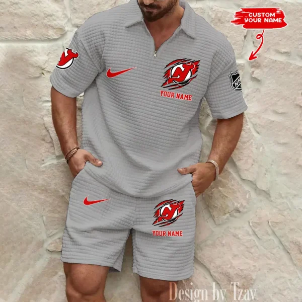 New Jersey Devils Men’s Waffle Pattern Half Zipper Shirt And Short BSPTWHZSS050 - Image 2