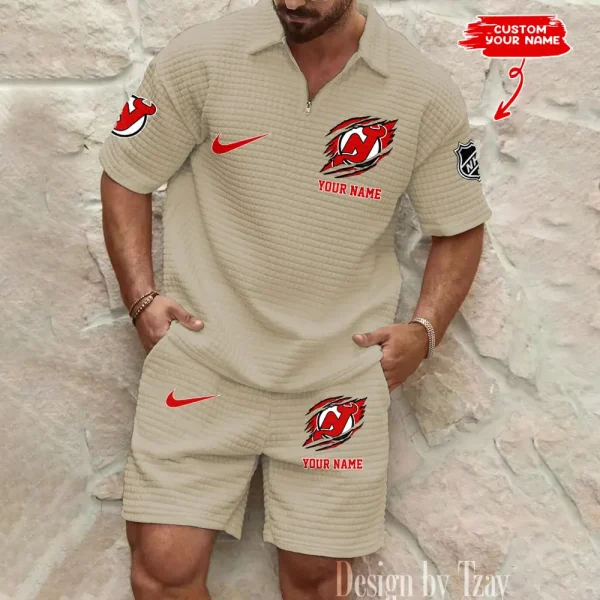New Jersey Devils Men’s Waffle Pattern Half Zipper Shirt And Short BSPTWHZSS050 - Image 3