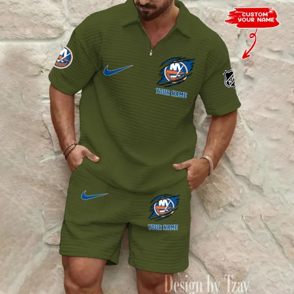 New York Islanders  Men’s Waffle Pattern Half Zipper Shirt And Short BSPTWHZSS051